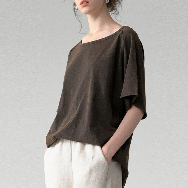 100% Cotton Retro Simple Women's T-Shirt 2025 Summer New Short-Sleeved T-Shirts Loose Round Neck Pullover Tops Female Clothing