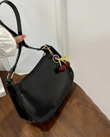 Chic PU Leather Handbag with Cherry Charm
