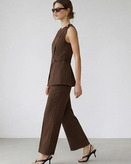 Chic Women's Set Elegant Brown Suit