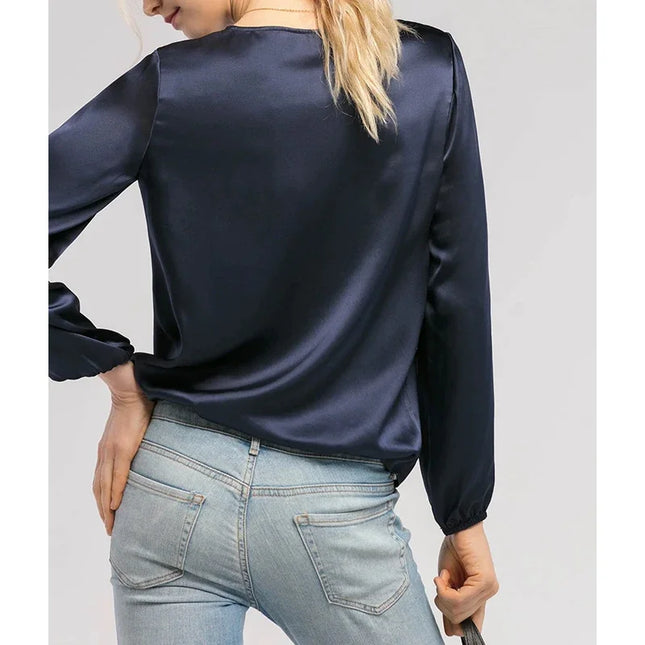2022 New Spring Autumn Satin Woman Tshirts Vintage Long Sleeve Harajuku Shirts For Women Sexy Tops  Female Clothing