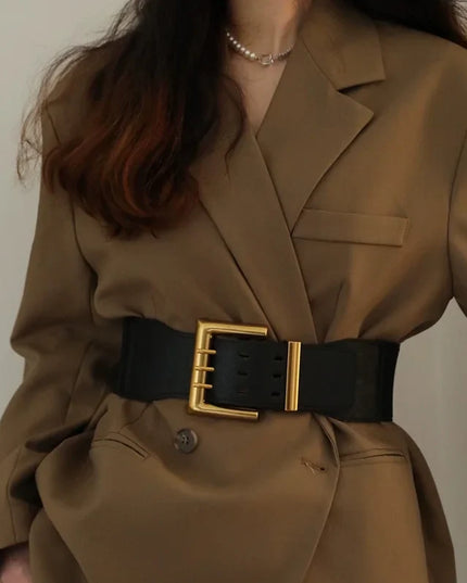 Chic Retro Elastic Wide Belt - Gold Buckle Fashion