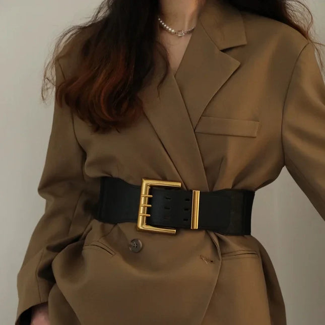 Chic Retro Elastic Wide Belt - Gold Buckle Fashion