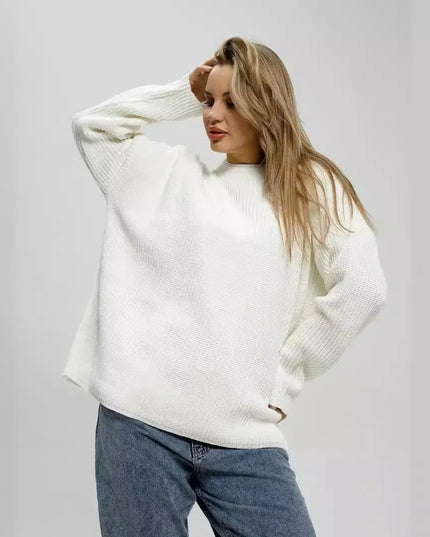 Women's Basic Solid Color Round Neck Sweater 2025 Autumn New Casual Loose Chic Knit Pullover Sweaters Pull Femme