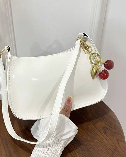 Chic PU Leather Handbag with Cherry Charm