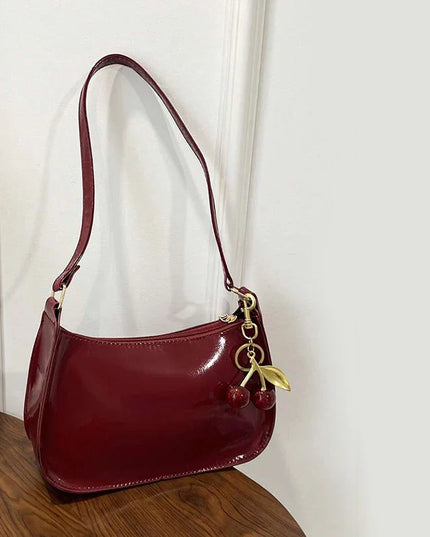 Chic PU Leather Handbag with Cherry Charm