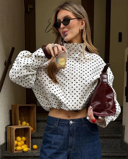 Chic Polka Dot Turtleneck Jacket