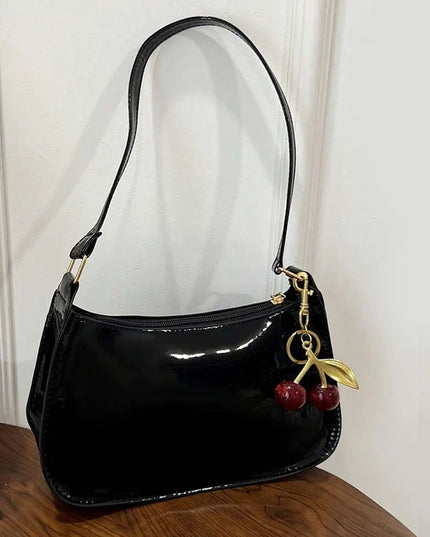 Chic PU Leather Handbag with Cherry Charm