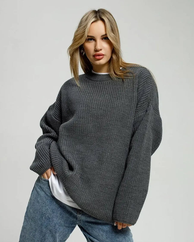 Women's Basic Solid Color Round Neck Sweater 2025 Autumn New Casual Loose Chic Knit Pullover Sweaters Pull Femme