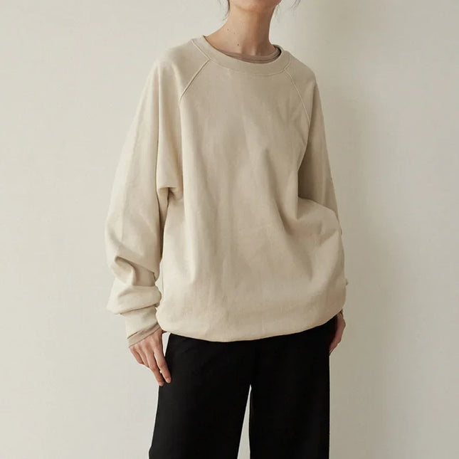 Women's Casual Cotton Oversized Sweatshirt Long Sleeve Solid Jogger Hoodie Korean Style Streetwear Pullover Shirt