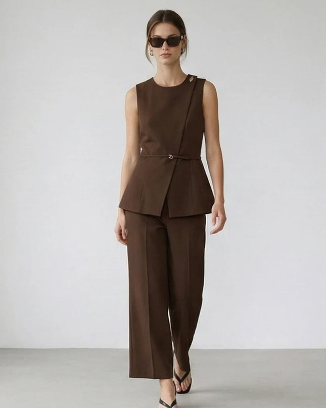 Chic Women's Set Elegant Brown Suit