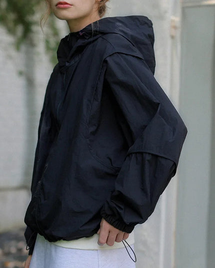2025 New Women's Outdoor Windbreaker Jacket Lightweight Drawstring Sunscreen Coat Sportswear Sun Protection Clothing