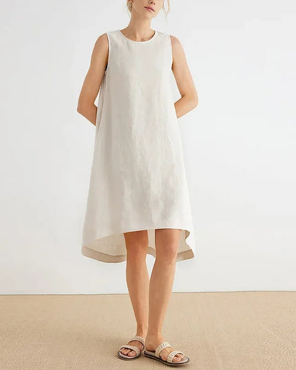 100% Linen Summer Vest Dress Women's 2025 Spring New Asymmetric Hem Chic Sleeveless Linen Dresses Female Vestidos
