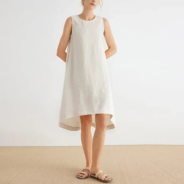 100% Linen Summer Vest Dress Women's 2025 Spring New Asymmetric Hem Chic Sleeveless Linen Dresses Female Vestidos
