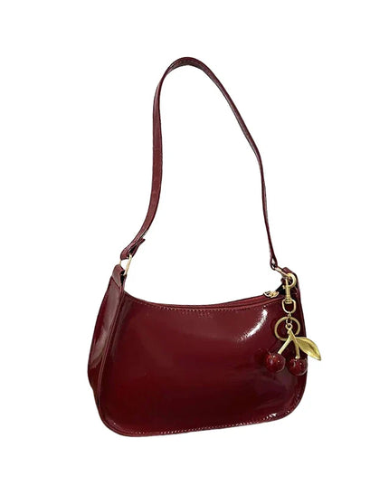 Chic PU Leather Handbag with Cherry Charm