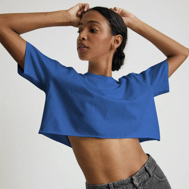 Vintage 100% Cotton Oversized T Shirt For Women Casual Solid Short Sleeve Tees Black Streetwear Top Sexy Cropped Tops