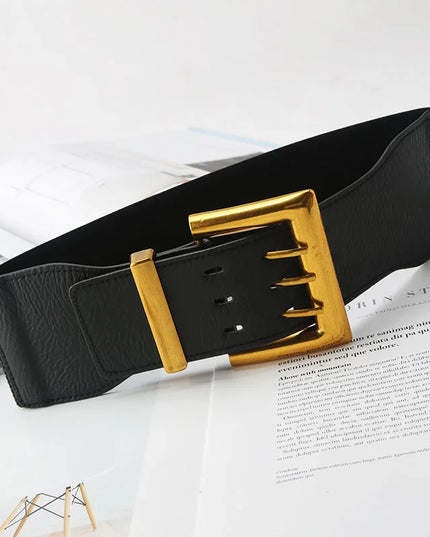 Chic Retro Elastic Wide Belt - Gold Buckle Fashion