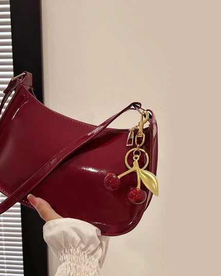 Chic PU Leather Handbag with Cherry Charm
