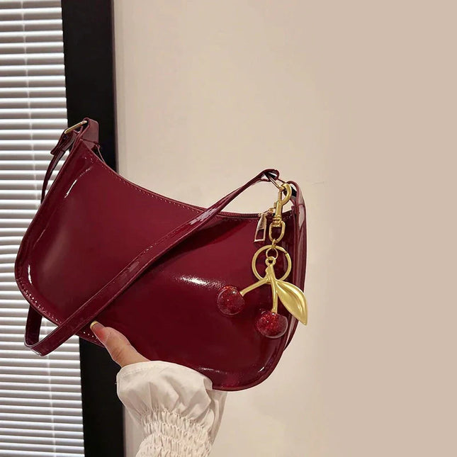 Chic PU Leather Handbag with Cherry Charm