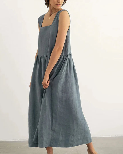 Summer Vintage Square Collar Sleeveless Maxi Dress Women's Cotton Linen French Style Long Birthday Dresses vestidos de mujer