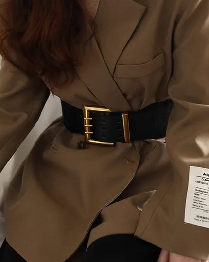 Chic Retro Elastic Wide Belt - Gold Buckle Fashion