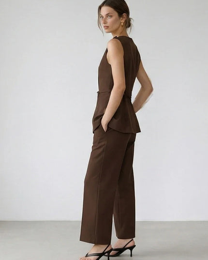Chic Women's Set Elegant Brown Suit