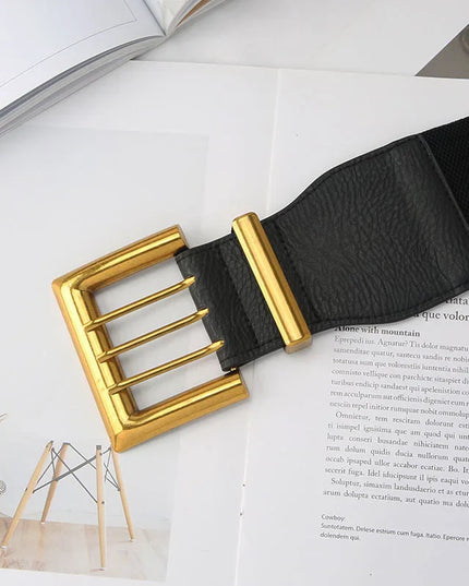 Chic Retro Elastic Wide Belt - Gold Buckle Fashion