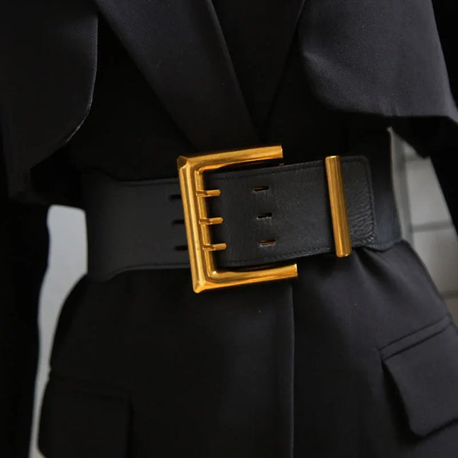 Chic Retro Elastic Wide Belt - Gold Buckle Fashion