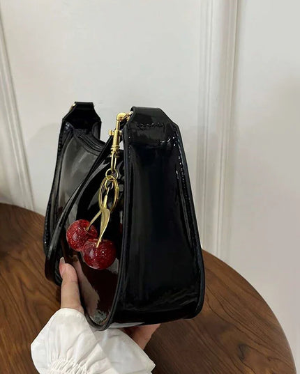 Chic PU Leather Handbag with Cherry Charm