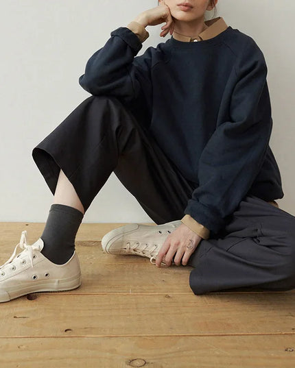 Women's Casual Cotton Oversized Sweatshirt Long Sleeve Solid Jogger Hoodie Korean Style Streetwear Pullover Shirt
