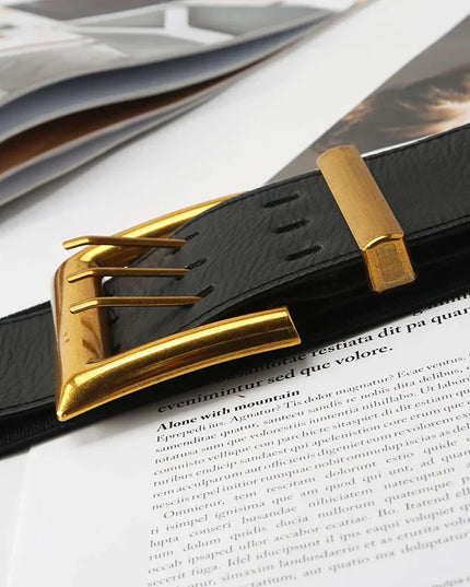 Chic Retro Elastic Wide Belt - Gold Buckle Fashion