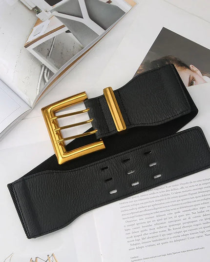 Chic Retro Elastic Wide Belt - Gold Buckle Fashion