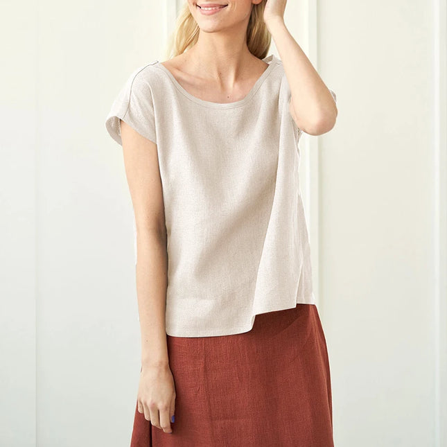 Newly 100% Linen Women's T-Shirt Casual Loose O-Neck Short Sleeve Tees Basic Streetwear Tops Summer Clothes For Women