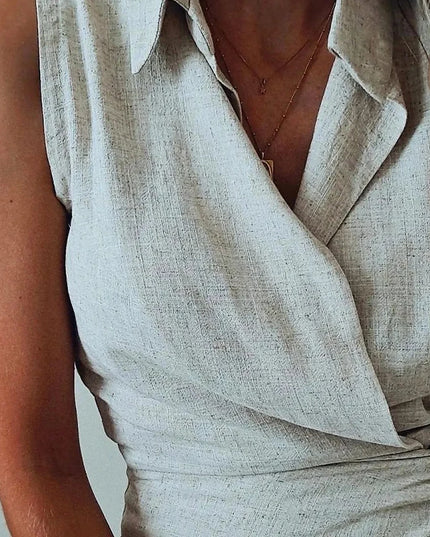 Retro Cotton Linen Sleeveless Shirt Dress for Women Chic Irregular Tie Summer Casual Office Ladies Linen Mini Dresses Vestidos