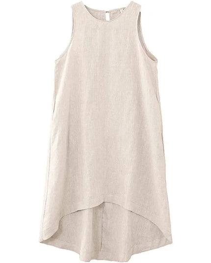 100% Linen Summer Vest Dress Women's 2025 Spring New Asymmetric Hem Chic Sleeveless Linen Dresses Female Vestidos