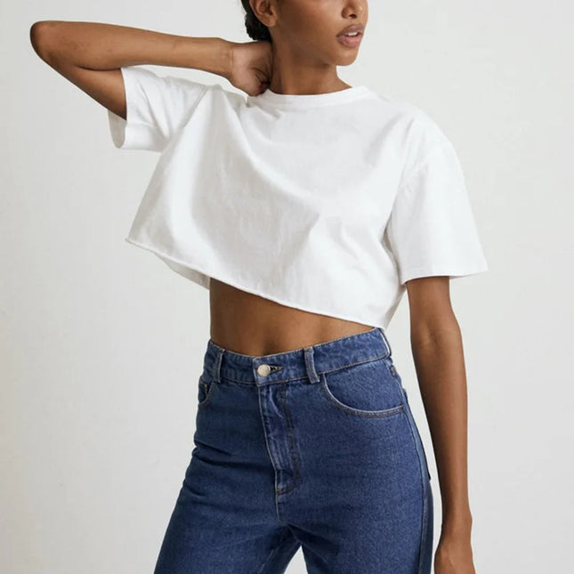 Vintage 100% Cotton Oversized T Shirt For Women Casual Solid Short Sleeve Tees Black Streetwear Top Sexy Cropped Tops