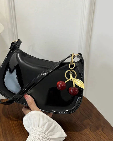 Chic PU Leather Handbag with Cherry Charm