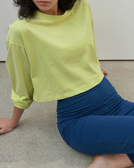 100% Cotton Casual Sports Long-Sleeved T-Shirt Women's Solid Color New Spring Summer Loose Gym Running Short Tops