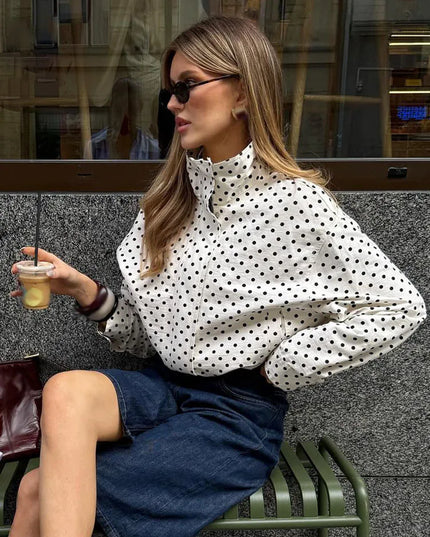 Chic Polka Dot Turtleneck Jacket